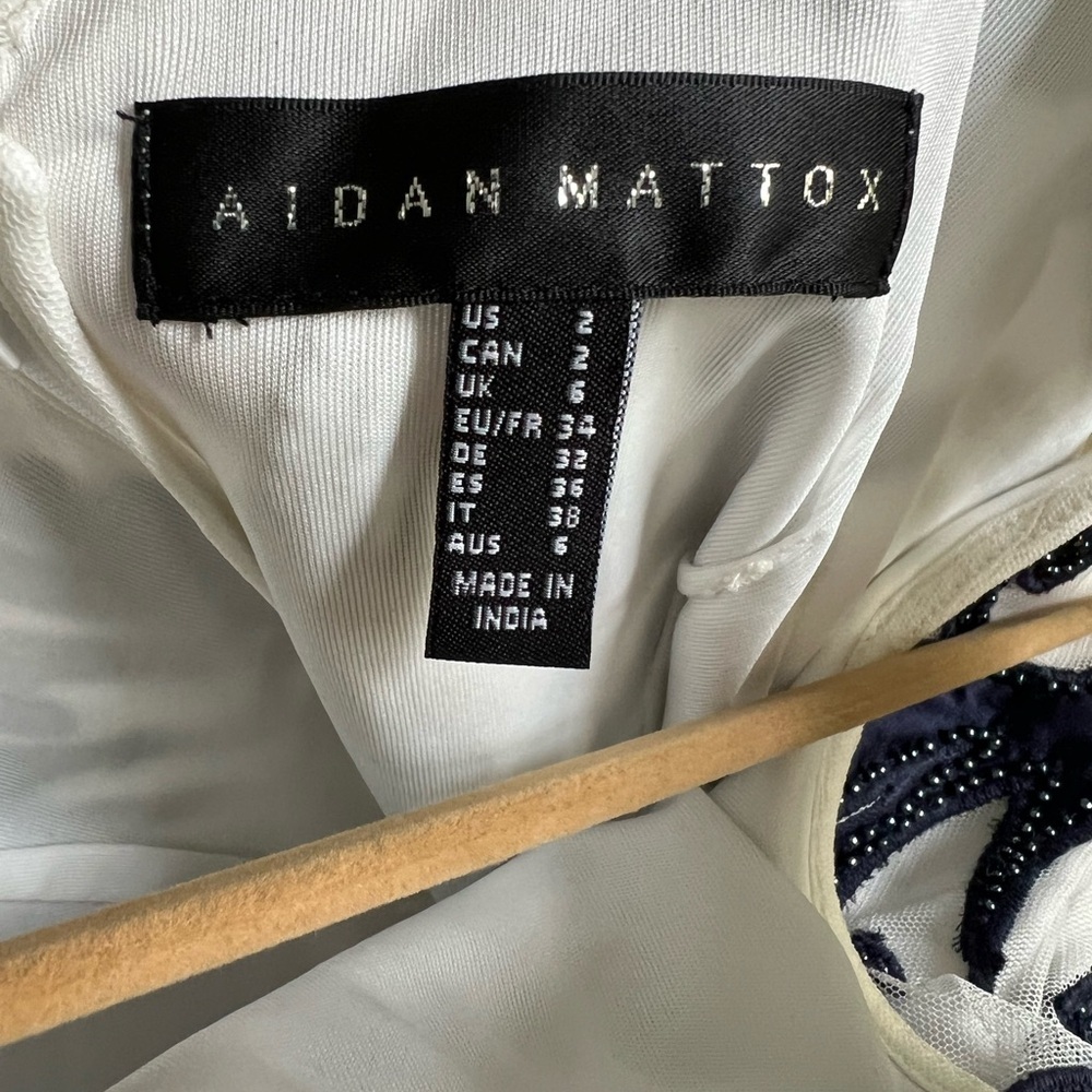 Aidan Mattox Beaded Navy & Ivory Mesh Dress - Picture 6 of 7